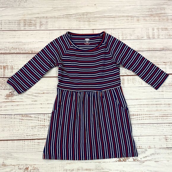Girls Red, White and Cool Striped Fit and Flare Dress - Picture 1 of 3